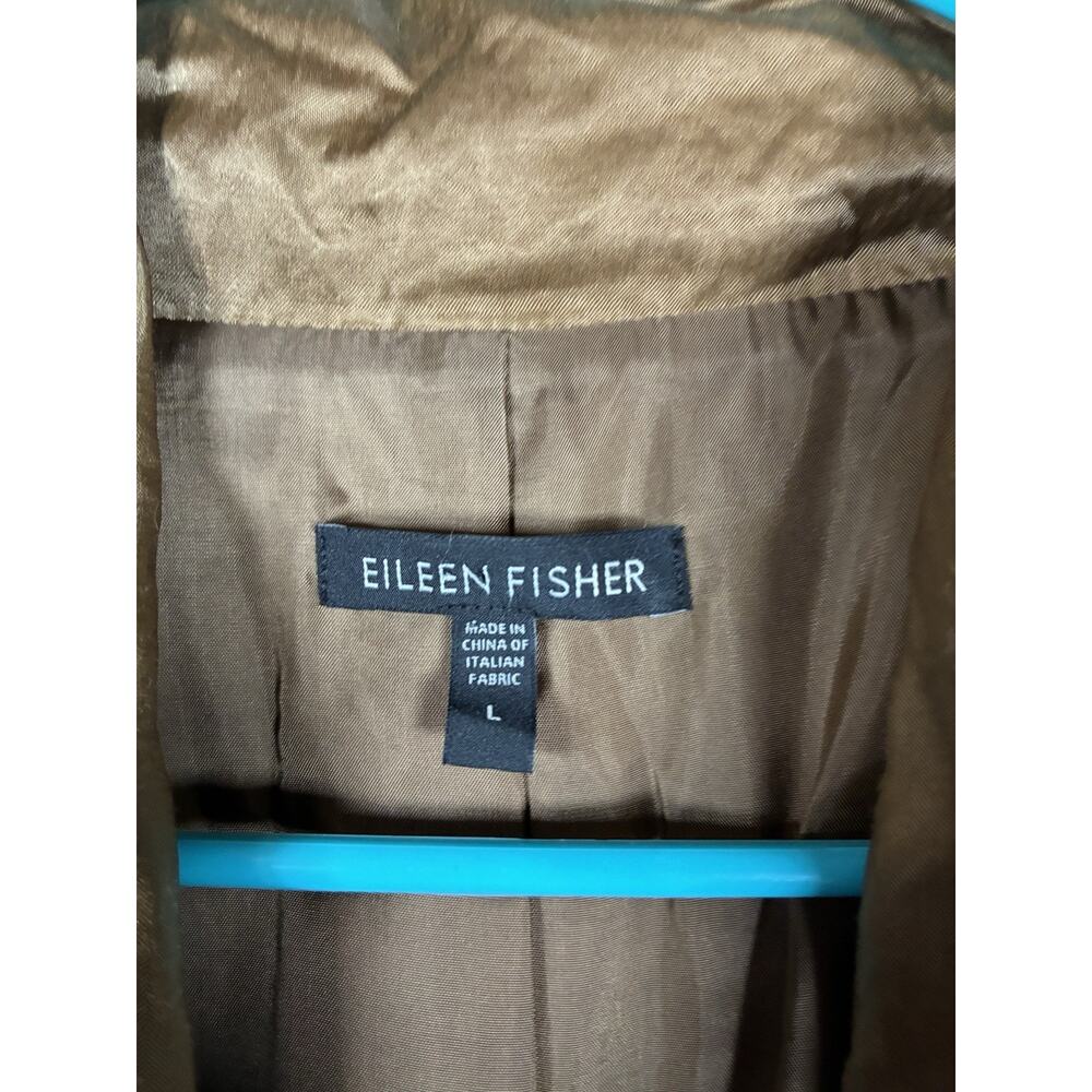 Eileen Fisher Womens L Bronze Metallic Cotton Blend Duster Coat Quiet Luxury - Picture 3 of 8